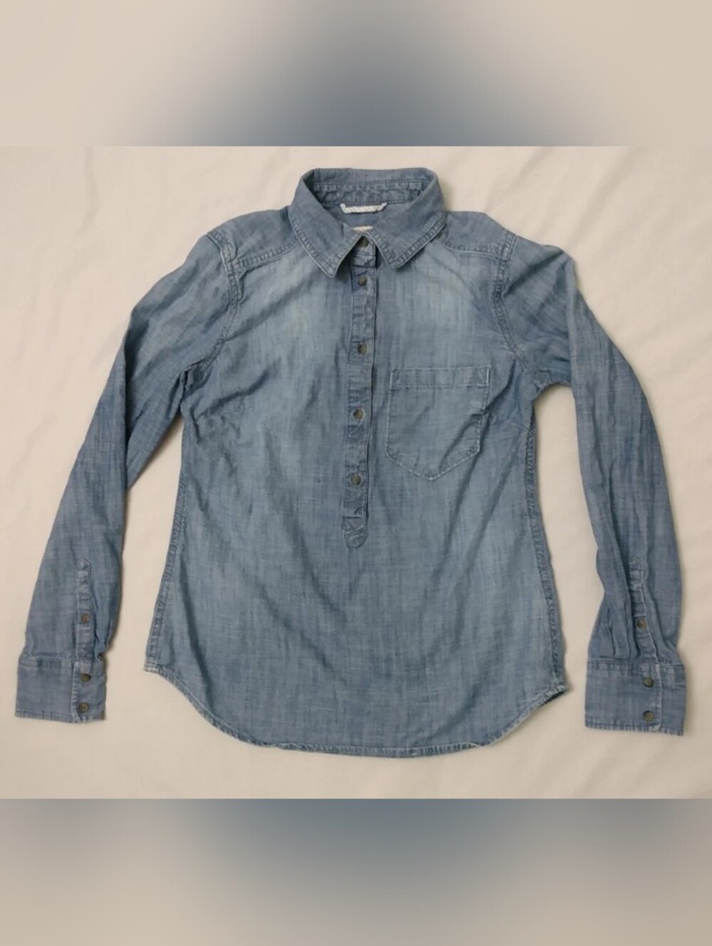 WOMENS MERONA PULLOVER 1/4 BUTTON UP JEAN SHIRT LONG SLEEVE SIZE XS
